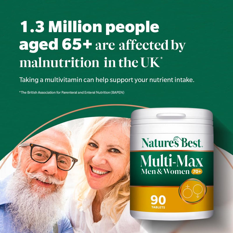 Nature's Best Multi-Max Multivitamin for Age 70+ - Advanced Support with Vitamin C, D and Calcium for Immune Support & Bone Health for Seniors - UK Made - 90 Tablets (3 Months' Supply) 90 count (Pack of 1)
