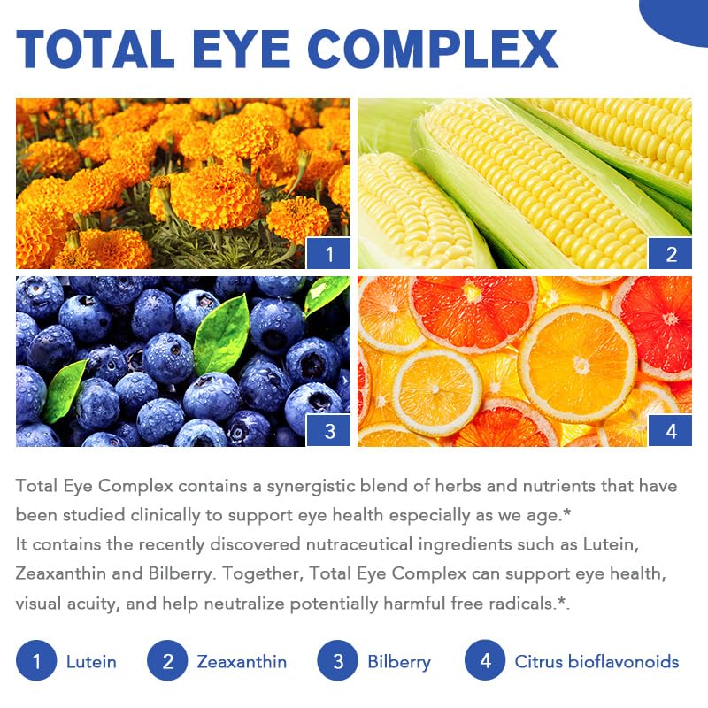 Advanced Eye Health Supplement with Lutein, Zeaxanthin, Bilberry & Citrus Bioflavonoids - Vision Support for Macular Health, Dry Eyes & Overall Eye Wellness - 120 Softgels, 2 Month Supply