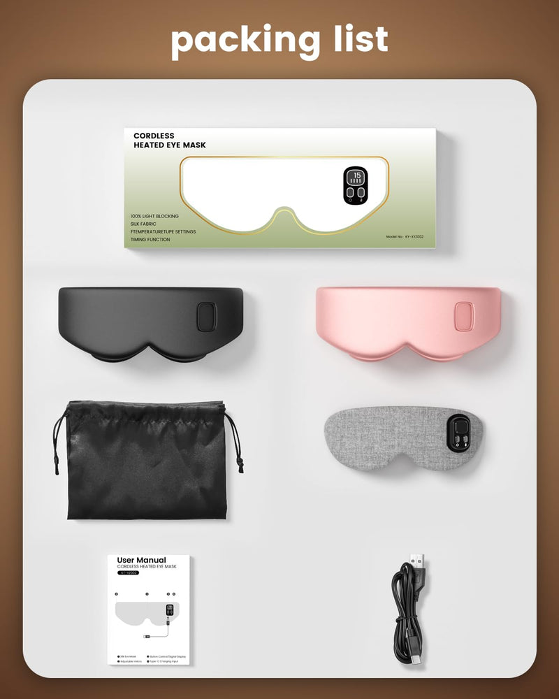 [Australia] - Heated Eye Mask - Cordless Eye Mask for Dry Eyes ÔΩú4 Heating Levels ÔΩúTimer Shutoff FunctionsÔΩúWashable Dry Eye ReliefÔΩú1500mAhÔΩúSleep & Travel EssentialÔΩúSilk Fabric Black and Pink 1 Count (Pack of 1) 