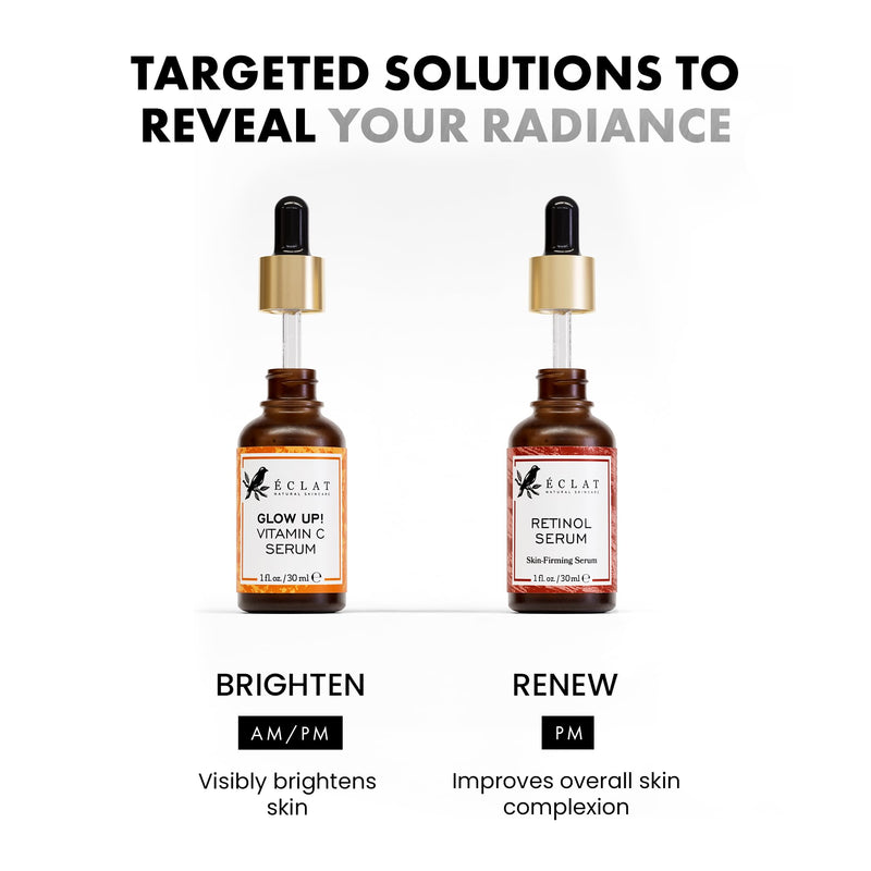Eclat Skincare Face Serum Set – Vitamin C & Retinol Serum for Face - Anti Wrinkle, Dark Spots, Hydrating Facial Routine – 2 Pack Anti Aging Skin Care Set 2-Pack Vit C & Retinol | 2 Fl Oz