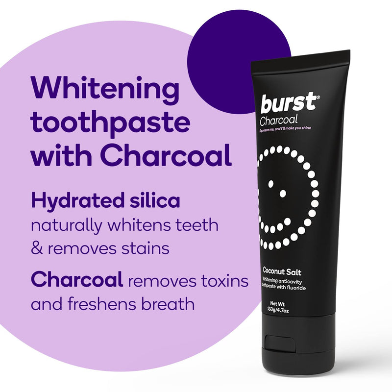 BURST Charcoal Whitening Toothpaste for Adults (4.7oz/2 Pack) | for Sensitive Teeth with Cavity Fighting Fluoride & Xylitol | Vegan | Gluten & SLS Free | Coconut Salt Charcoal: Coconut Salt 2 Pack