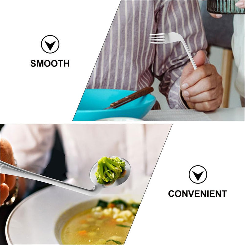 [Australia] - Curved Fork Spoon 1 Set of Angled Fork and Spoon Stainless Steel Elderly Left Handed Anti Shake Eating Utensils Self-feeding Learning Bendable Handle Silverware Angled 