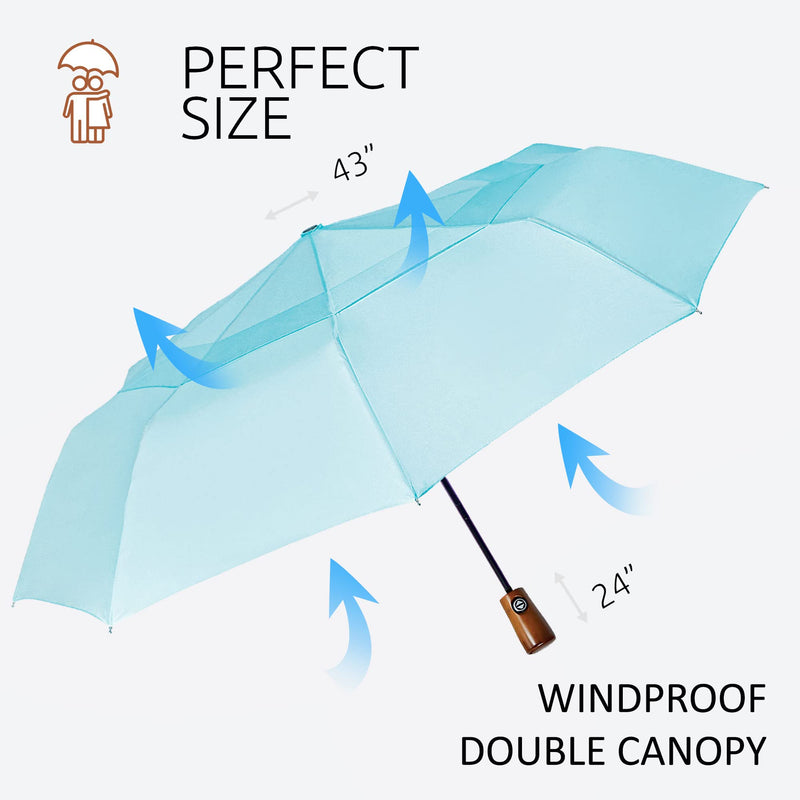 NEW 2 PCS Windproof Strong Umbrellas for Rain Compact Black Umbrella and Light Blue Premium Umbrella for Women and Men Automatic Open Close Umbrella Folding Sun Umbrella UV Protection - Bundle
