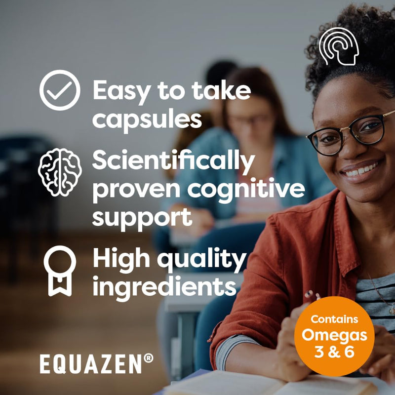 Equazen® Omega 3 & 6 Capsules, Brain & Cognitive Support, DHA, EPA & GLA, Clinically Researched 9:3:1 Formula, Tasteless & Odourless, Halal Certified, Gluten Free, 60 Pack 60 Capsules