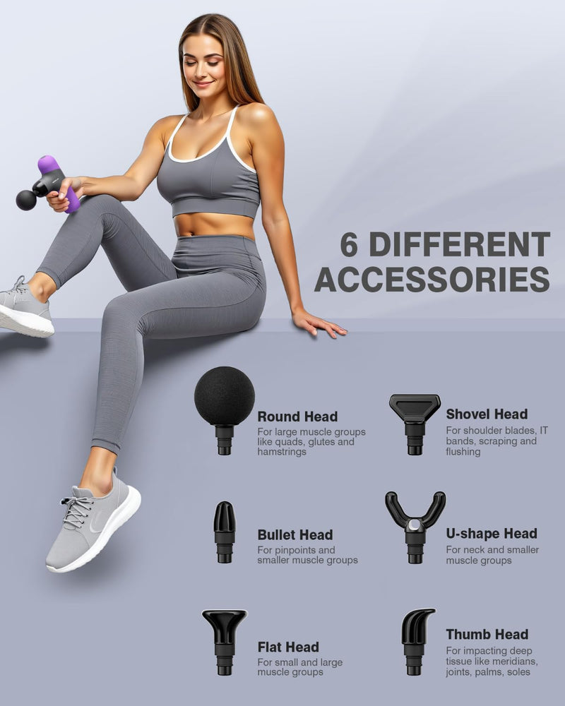 [Australia] - Morelax Mini Massage Gun Portable Deep Tissue Muscle Percussion Massager, Electric Handheld Sport Massager with 6 Massage Heads 4 Speed, Best Gift (Purple) Purple 