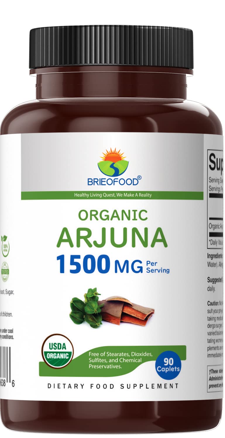 [Australia] - Brieofood Organic Arjuna 1500mg, 45 Servings, Vegetarian, Gluten Free, 90 Vegetarian Tablet 