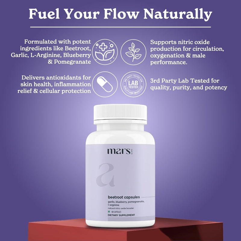 Mars by GHC Beetroot Capsules, 300mg Beet Root Powder Aids Healthy Circulation & Vitality, Non-GMO, Beet Root Supplement, 60 Capsules