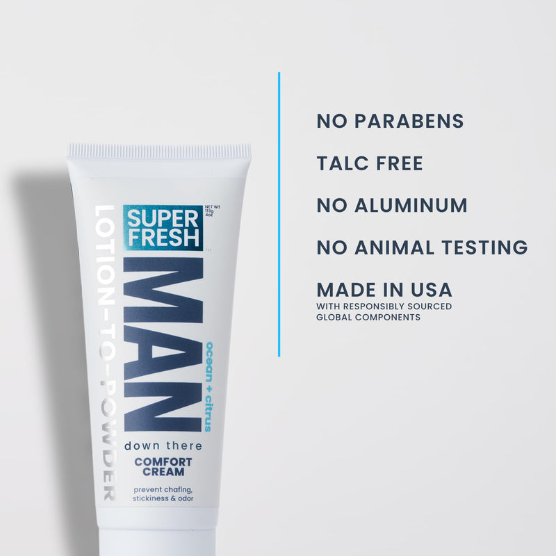 Super Fresh Ball Deodorant Powder Lotion for Men, Ocean Citrus, 4oz 2-Pack | Aluminum-Free Powder Lotion for Groin, Butt and Body, Controls Odor, Chafing, Itch and Sweat Daily, Ocean Citrus, 4oz 2-Pack Ocean + Citrus 4 Ounce (Pack of 2)