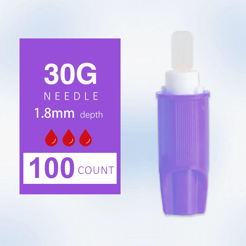 [Australia] - Safety Lancets for Diabetes Testing [100 Count] 30 Gauge 1.8 mm All-in-One Pressure Activated Sterile Blood Lancets for Comfortable Testing 30G 