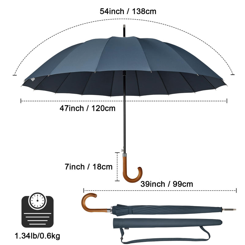 G4Free 54 Inch Large Windproof Umbrella Auto Open Classic Wooden J Handle 54 Inch Large Double Layer Inverted Umbrella with Reflective Strip