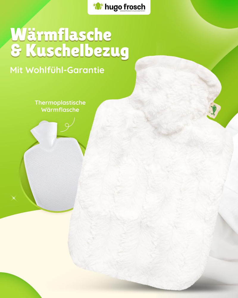 [Australia] - Hugo Frosch hot water bottle classic 1.8 l with animal fur look white cover 