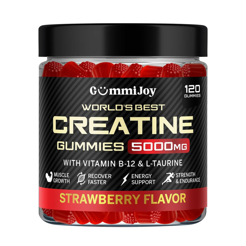 Creatine Gummies 5000mg | 120 Max Strength Muscle Growth | Recovery Supplements for Men & Women | Creatine Monohydrate Plus B12 and L-Taurine | Strawberry Flavour | 1 Month Supply 120 count (Pack of 1)
