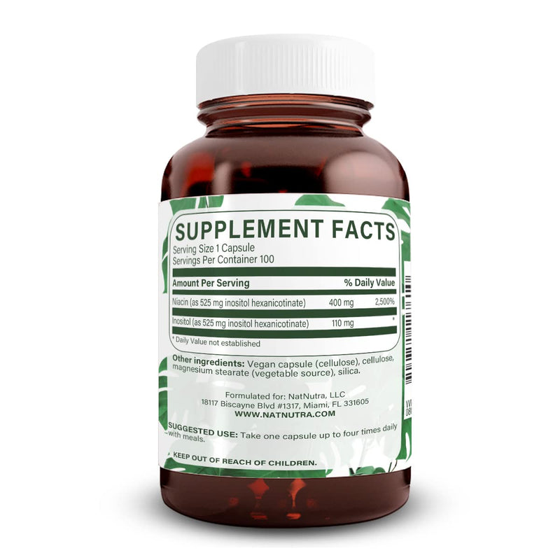 Natural Nutra No Flush Niacin, Vitamin B3 Supplement, Helps Improve Cardiovascular Health, Helps Improve Skin Texture, Promotes Better Brain Function, Helps Boost Energy Level 525 mg, 100 Capsules