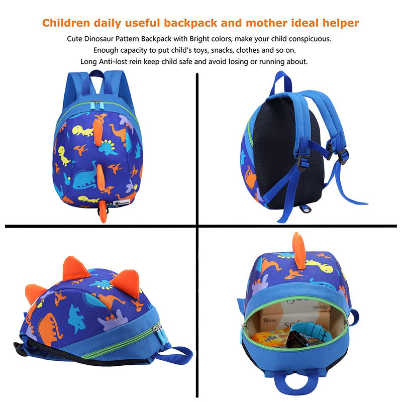 [Australia] - DB Dinosaur Toddler Mini Backpack with Leash, Children Kids Baby Harness Bookbag (Deep Blue) Deep Blue 