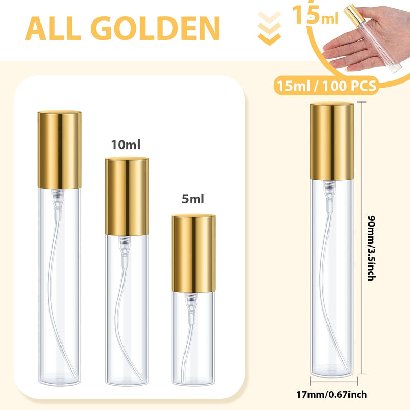 Yinder 50 Pcs 15ml Travel Spray Bottle Refillable Perfume Atomizer Bulk Glass Mini Cologne Perfume Bottles Empty Fine Mist Portable Small Sample Containers(Gold) Gold 15 ml