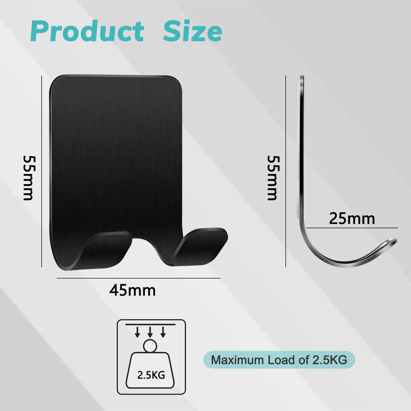 [Australia] - Herbst Pack of 4 Razor Holder Shower, Stainless Steel Razor Holder Shower No Drilling Self-Adhesive Razor Holder, Toothbrush Holder Adhesive Hook Wall Hook for Door Wall Kitchen Bathroom (Black) Black Stainless Steel 