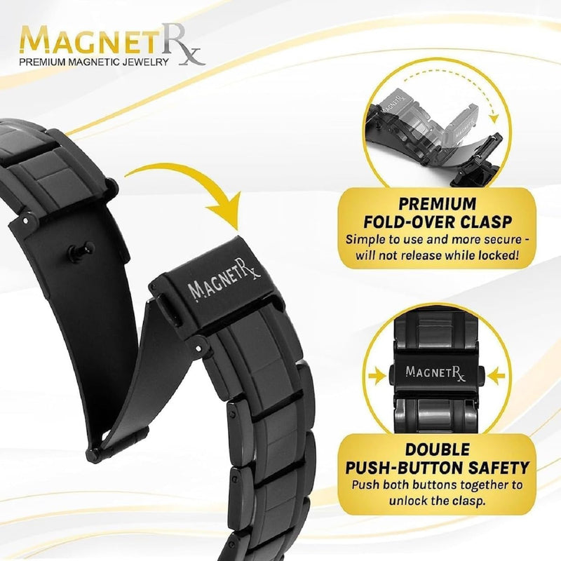 [Australia] - MagnetRX¬Æ 3X Strength Magnetic Bracelets for Men ‚Äì Effective Titanium Mens Magnetic Bracelet ‚Äì Premium Fold‚Äìover Clasp & Adjustable Length with Sizing Tool & Gift Box (Black) Black (3X Strength) 