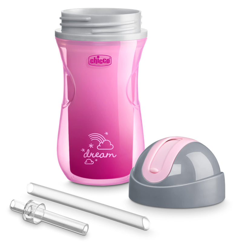 [Australia] - Chicco 9oz. Double-Wall Insulated Flip-Top Sippy Cup with Silicone Straw and Spill-Free Lid | Top-Rack Dishwasher Safe Easy to Hold Ergonomic Indents Dream Pink/Purple, 2pk 12+ months 