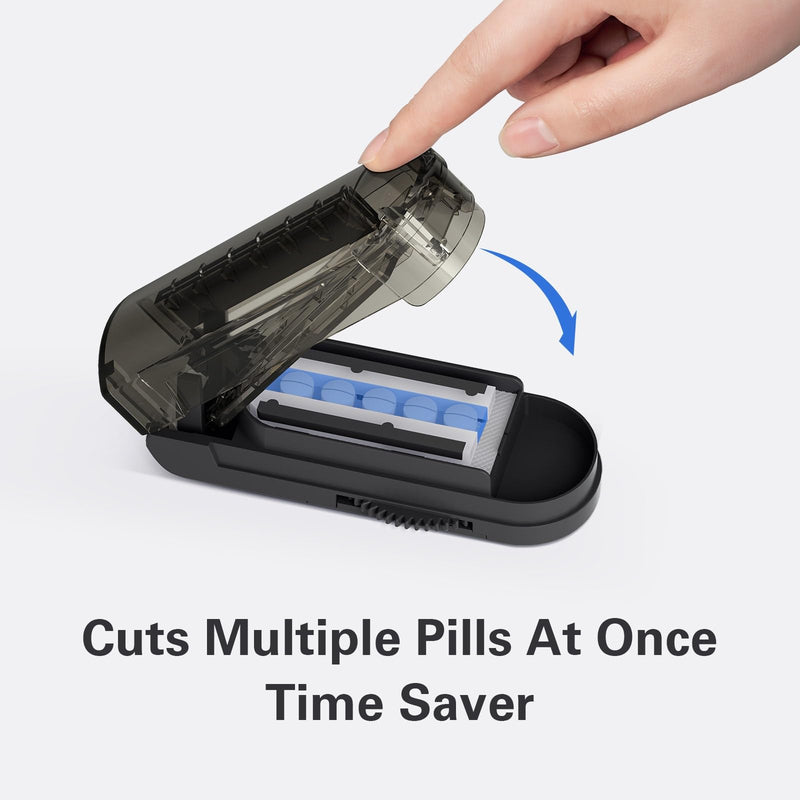 [Australia] - ONE PIX Pill Cutter Splitter for Small and Tiny Pills, Pill Cutter for Cutting Multiple Pills at a Time in Half, Pill Cutter for Small or Large Pills with Hidden Sharp Stainless Steel Blade, Grey 