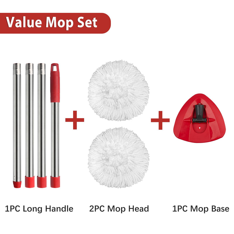 [Australia] - 2 Spin Mop Head Replacement, 1 Base, 1 Mop Handle (30-58in) Combo Mop Set Compatible with OCedar EasyWring Microfiber Mop (White (1-Tank System)) White (1-tank System) 
