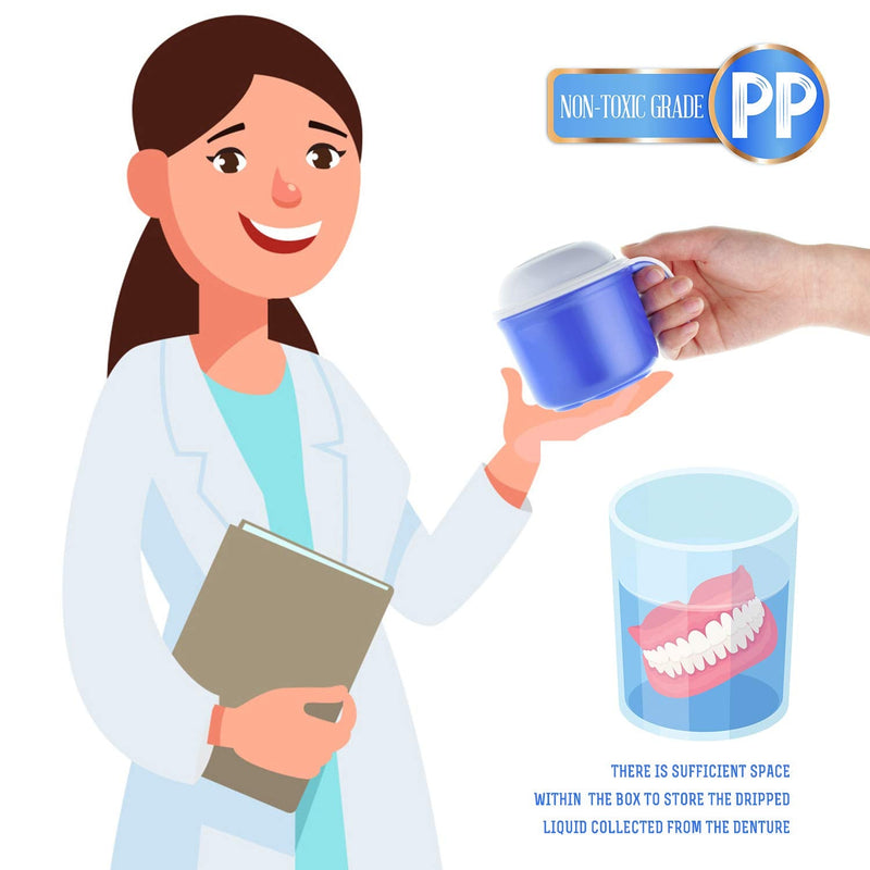 [Australia] - Large Denture Baths Cup, False Teeth Bath Cup with Strainer and Lid for Soaking Dentures or Storing Pacifier, Capacity 10.6 Oz 
