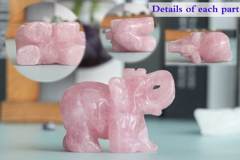 [Australia] - 2" Rose Quartz Elephant Decor Healing Crystal Cute Polished Natural Stone Hand-Carved Big Pink Sculpture Statue Figurines Gemstone Energy Hippie Home Room Office Desk Decoration Gifts for Women Men 1-pink-rose Quartz 