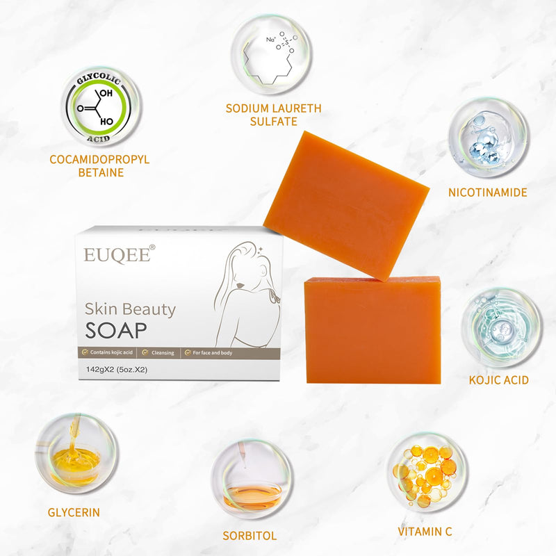 EUQEE 5 oz Glutathione Kojic Acid Soap for Rejuvenating Skin | Soap Bars with Glutathione, Vitamin C, Collagen, Reduces the Appearance of Dark Spots Fine Lines with a Foaming Net
