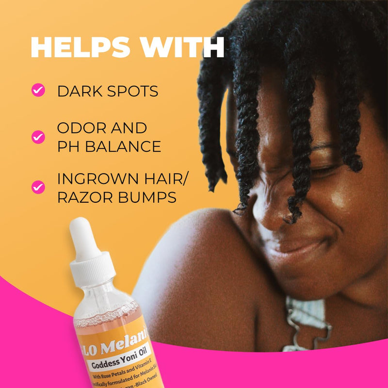 [Australia] - Glo Melanin Yoni Oil Wash for Women pH Balance and Wetness, Vaginal Oil or Feminine Oil for Ingrown Hair with Rose Petals, Almond Oil, Vitamin E Jojoba Oil Herbal Blend for Yoni Care (2 oz / 60ml) 
