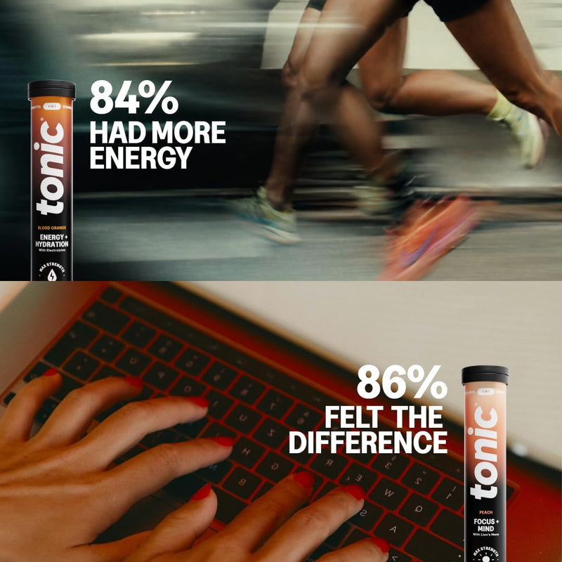Tonic Health Energy & Focus Bundle - Clean Energy, Hydration Focus, Mind & Cognitive Support – Effervescent Tablets with Electrolytes & Nootropics – No Sugar – 2 x 20 Day Supply