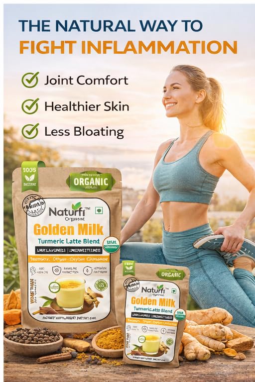 Naturfi Organic Golden Milk Powder with Turmeric, Ceylon Cinnamon, Ginger & Black Pepper | Anti-Inflammatory Turmeric Latte | Ayurvedic Blend | Unsweetened, Vegan, Non-GMO, Keto | 120 Servings, 150g