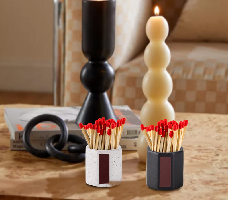 [Australia] - 2 Packs Match Holder With Striker Anise Match Striker For Decorative Black and White Matches For Candles Bathroom Matches In A Jar With Striker Match Cloche Matchstick Holder (Matches NOT Included) 