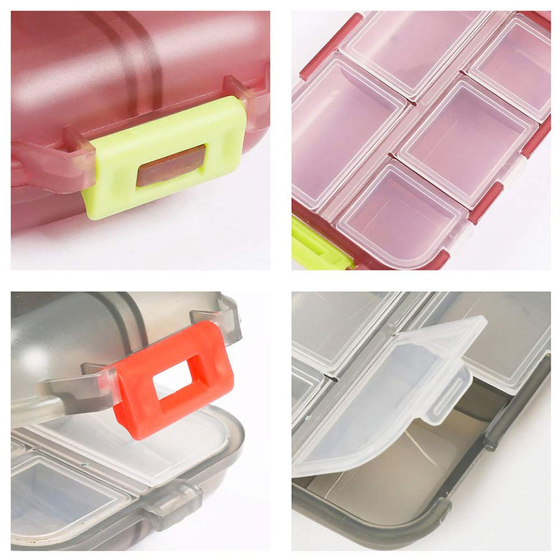 Weekly Travel Pill Organizer Box, 10 Compartments Small Fold Case | Medicine Holder, Daily AM PM Morning Night Pocket Travel Capsule Dispenser for Vitamin, Fish Oil, Supplement, Tablet, Grey 10 slot