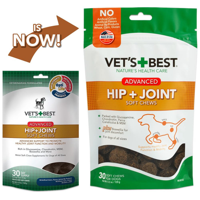 Vet's Best Hip & Joint Soft Chew Dog Supplements | Formulated with Glucosamine and Chondroitin to Support Dog Joint and Cartilage Health | 30 Day Supply Advanced Formula - PawsPlanet Australia