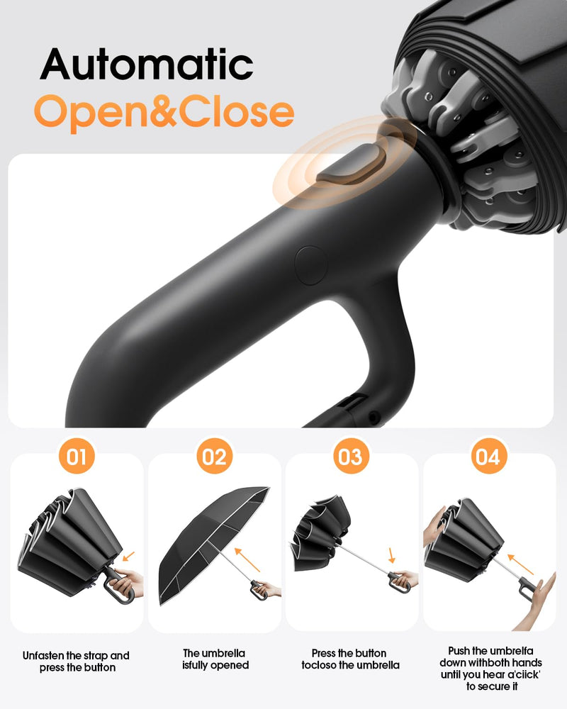 Windproof Reverse Folding Travel Umbrella C Black UV 52 IN