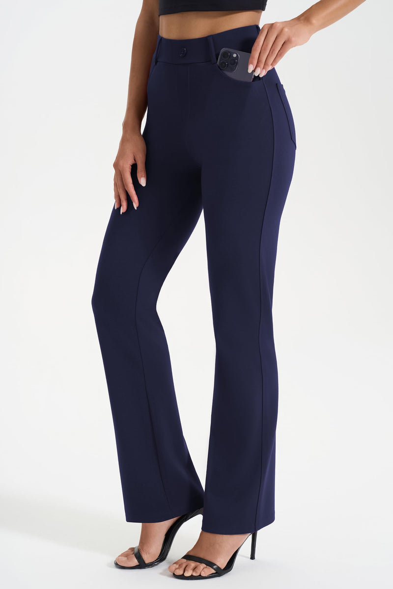 AFITNE Women's Yoga Dress Pants Stretchy Work Slacks Straight Leg Office Casual Pull On Pants 27"/29"/31"/33" 31" Height: 5'7" - 5'9" X-Large Navy