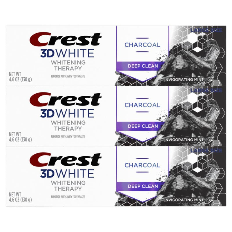 [Australia] - Crest 3D White Whitening Therapy Charcoal Deep Clean Invigorating Mint Teeth Whitening Toothpaste, 4.6 oz Pack of 3, Anticavity Fluoride Toothpaste, Gently Brightens Teeth, Strengthens Enamel 