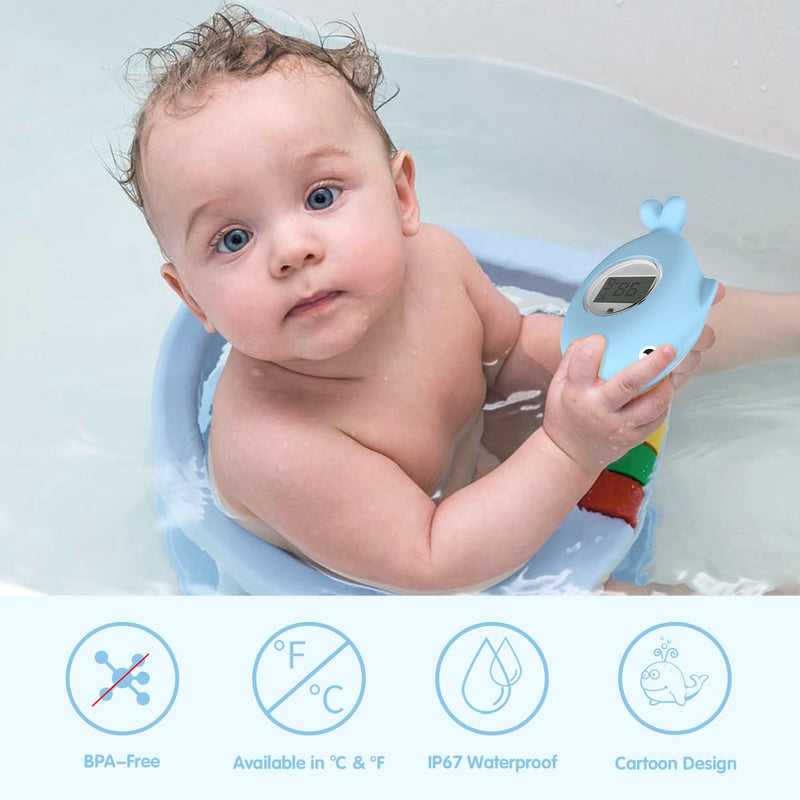 Baby Bath Bathtub Thermometer for Infant - Safety Bath Tub Water Temperature Digital Thermometer - Floating Bathing Toy Gift for Kids Newborn Mother with Flashing Temperature Warning Blue