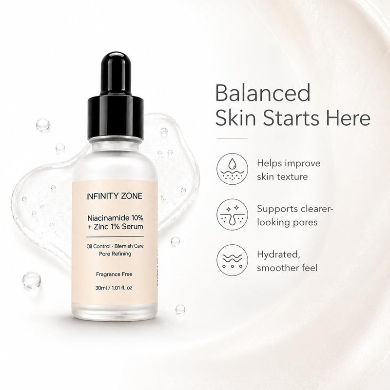 Niacinamide 10% + Zinc 1% Face Serum – Lightweight Hydrating Serum with Hyaluronic Acid & Vitamin B5, 30 ml / 1.01 fl oz