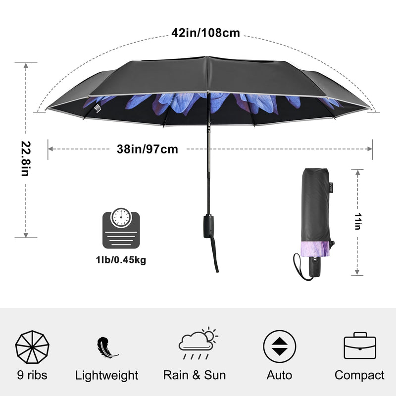 G4Free Windproof Portable Travel Umbrella for Rain & Sun, Strongest Fiberglass Frame, Eco Double Canopy with Reflective Strip, Auto Open Close Folding Umbrella For Car, Backpack, Purse