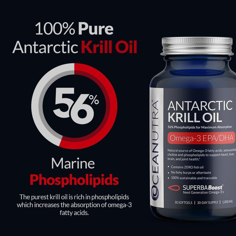 [Australia] - 100% Pure Krill Oil 1000MG 60-Day Supply Double Strength 56% Phospholipids Astaxanthin Sustainable Antarctic SuperbaBoost Omega 3 EPA DHA Heart Brain Joints Skin Care, Third-Party Tested, No Fish Oil 