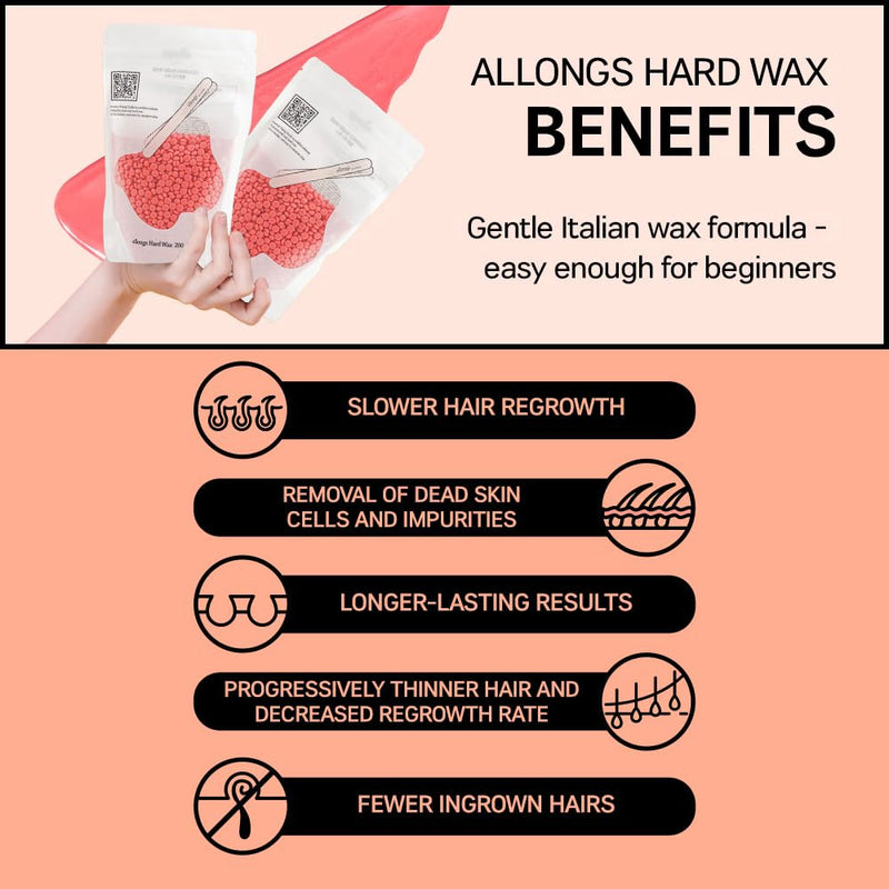Allongs hard wax 200g | Waxing Beads for women men Professional Salon Quality | Perfect for Full Body | Facial | Brazilian Bikini | and Legs at Home Wax Refill (pink) Korean Beauty Olive Young