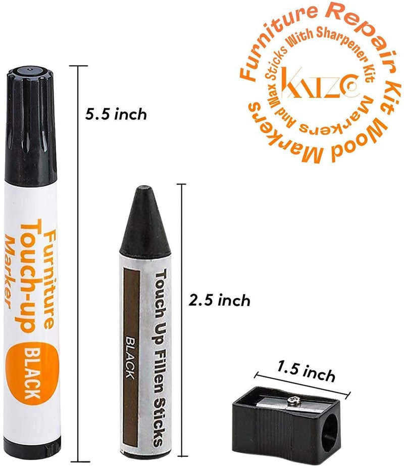 [Australia] - Katzco Furniture Repair Kit Wood Markers - Set of 13 - Markers and Wax Sticks with Sharpener - for Stains, Scratches, Floors, Tables, Desks, Carpenters, Bedposts, Touch-Ups, Cover-Ups, Molding Repair 