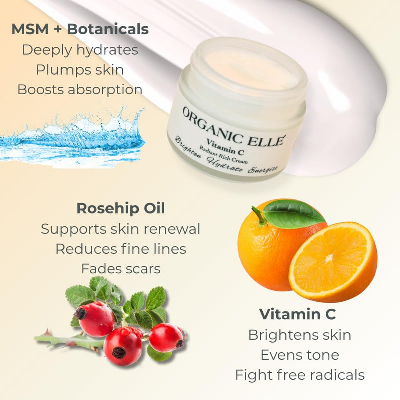 Vitamin C Radiant Rich Cream, Antioxidant Face Moisturizer with Aloe Vera and Botanical Oils Face Vitamin C