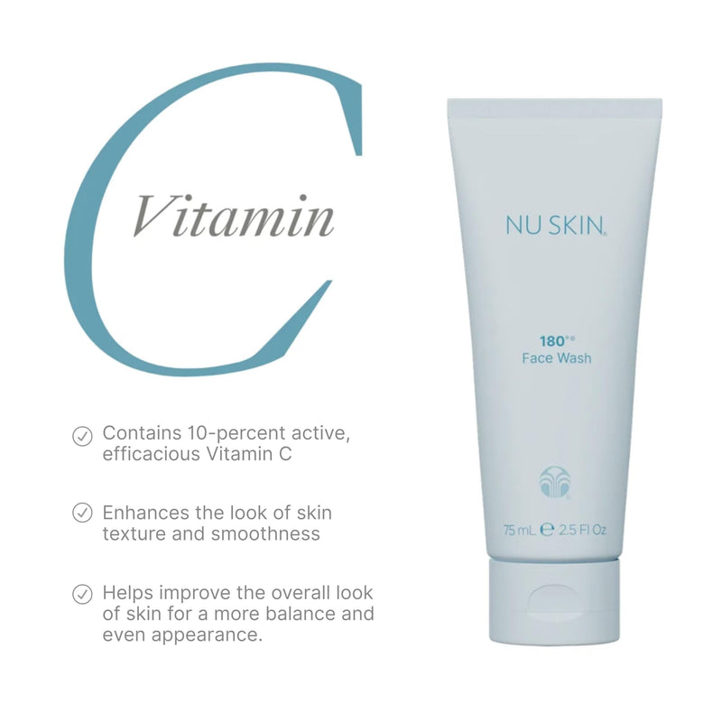 Nu Skin 180° Face Wash | Vitamin C | Mature Skin | 2.5 Fl Oz | 2 Pack | Moisturizing cleanser with Vitamin C | Gently cleans mature skin without over-drying 2.5 Fl Oz (Pack of 2)