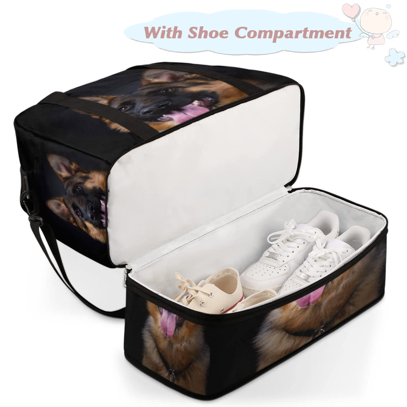 Dog German Shepherd Foldable Travel Duffel Bag Tote, Dog Animal Pattern Lightweight Luggage Sports Gym Bag with Shoes Compartment Weekender Overnight Bag for Women & Men Color 2