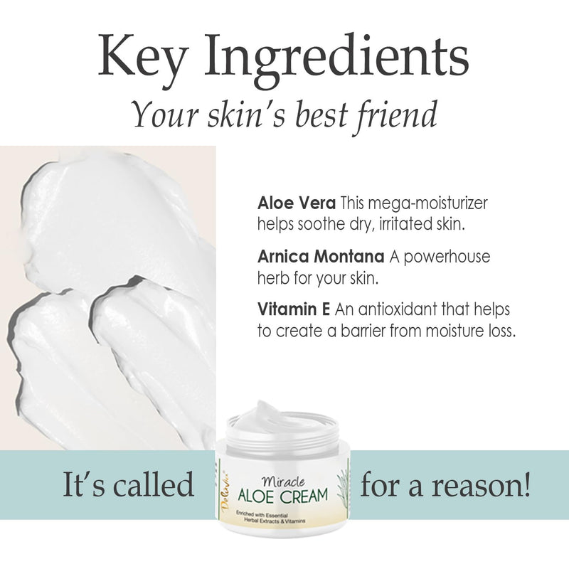 Deluvia Miracle Aloe Cream | Face & Body Moisturizer with Organic Aloe Vera | Hydrating for Dry, Itchy Skin, Problem Skin, Anti-Wrinkle, Soothes Symptoms of Psoriasis, Eczema, Non-Greasy Unscented 2 Ounce (Pack of 1)