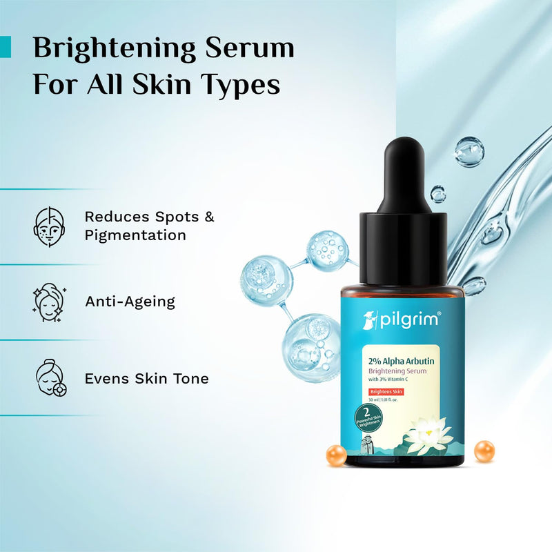 Pilgrim 2% Alpha Arbutin & 3% Vitamin C Face Serum | with Korean White Lotus & Blueberry | All Skin Types | Vegan & Cruelty-Free | 1 Fl Oz (30 mL)