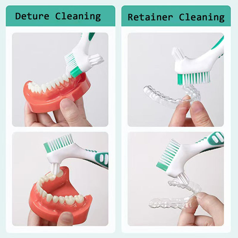 [Australia] - 4PCS Denture Brush Set with a Carry Case Portable False Teeth Brush Teeth Cleaning Denture Cleaner (Colorful) Colorful 