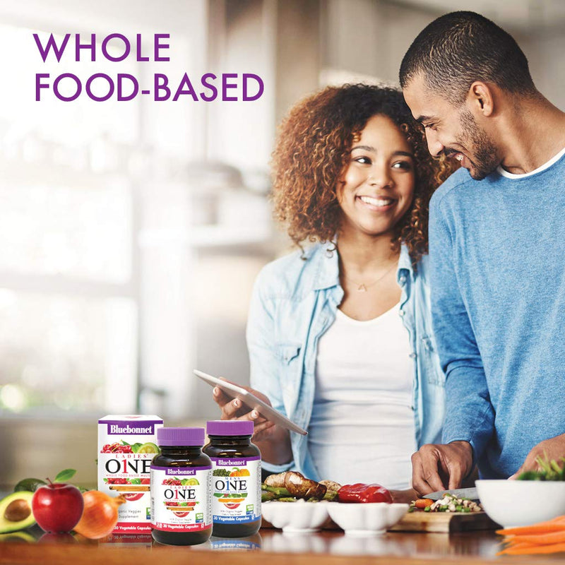 Bluebonnet Nutrition One for Men Whole Food-Based Multiple, Daily Nutrition*, Non-GMO, Vegetarian Friendly, Kosher, Gluten-Free, Soy-Free, Dairy-Free, Iron Free, 60 Vegetable Capsules, 60 Servings | Non-GMO, Vegetarian, Kosher, Gluten-Free, Soy-Free, D...
