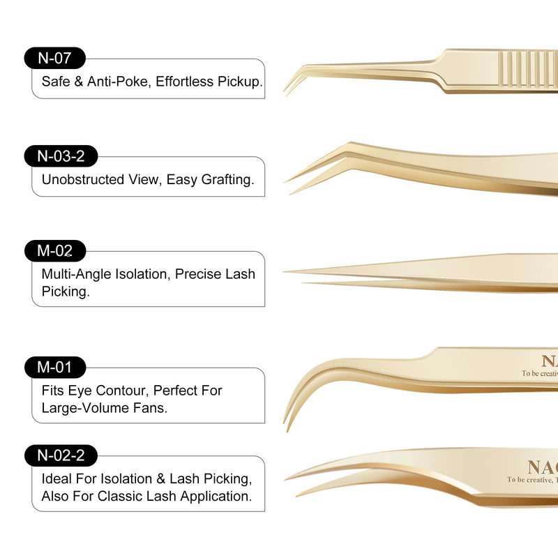 [Australia] - NAGARAKU 5 PCS Tweezers for Eyelash Extensions Straight and Curved Precision Professional Tweezer for Lash Extensions Volume Easy Fanning lash Precise Point with Storage Case Bag 5 tweezers with box 